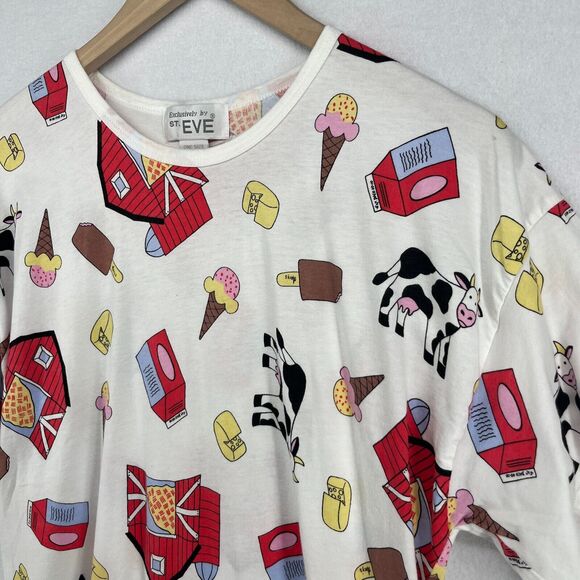 ST. EVE Nightgown One Size Cow Barn Cheese Farm Pajama Shirtdress Cotton White - Picture 5 of 11